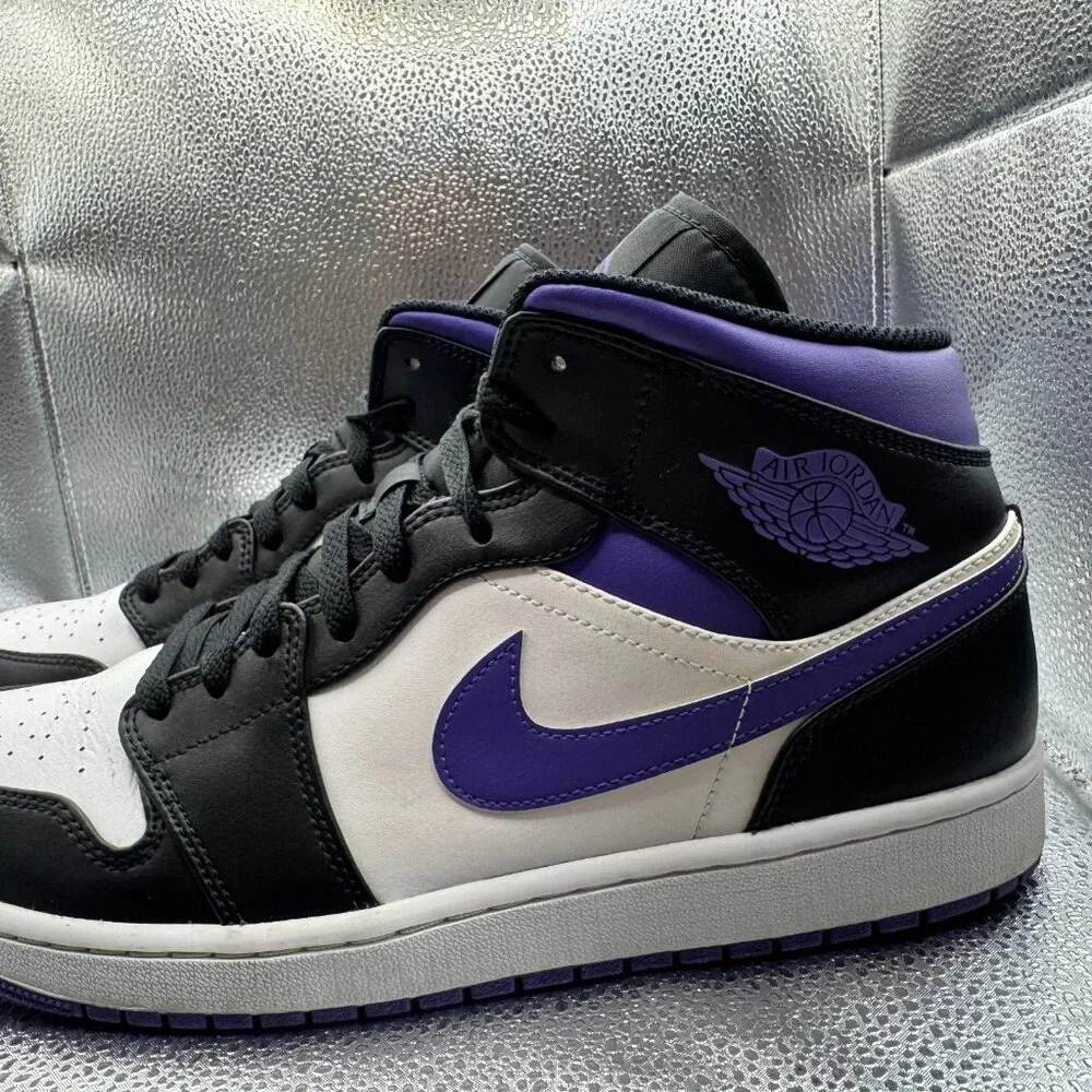 Size 12 Nike Air Jordan 1 Mid White Dark Iris Mens Sneaker Shoes 554724-095‎